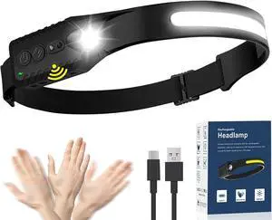 Headlamp Rechargeable LED Head Lamp Flashlight 230° Wide Beam Headband Light 400 Lumen Super Bright Waterproof Headlight Motion Sensor 5 Modes for Running Fishing Hiking Camping
