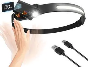 Upgrade Headlamp Rechargeable with Adjustable & Removable Spotlight Head Light Flashlight for Hiking Repairing Fishing Cycling 230° COB Headband for Forehead Hard hat Light for Adults (1Pack)