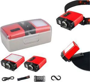(Two Pack Headlamps with Rechargeable Compartment) 350 Lumen LED Stick Hat Light 180° Adjustable Rechargeable Motion Sensor Headlamp for Outdoor Camping Craft Warehouse Headlamp.