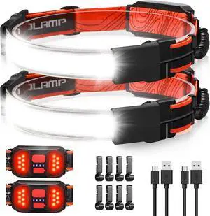 LED Headlamp Flashlight 1000lumens 230° Broadbeam Headlight USB Rechargeable Head Lamp with Red Taillight Lightweight Waterproof Headlamps for Camping Running Hiking Hard Hat Headlamp