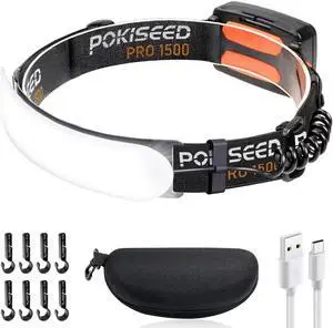 1500 Lumens Rechargeable LED Headlamp with 230° Beam 3 Modes IPX6 Waterproof - For Camping Running Fishing Hard Hat Work