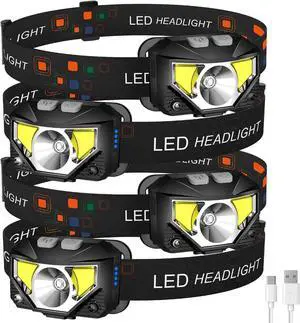 Headlamp Flashlight 4-Pack 1200 Lumen Ultra-Light Bright LED Rechargeable Headlight with White Red Light Waterproof Motion Sensor Head Lamp 8 Mode for Outdoor Camping Running Cycling Fishing