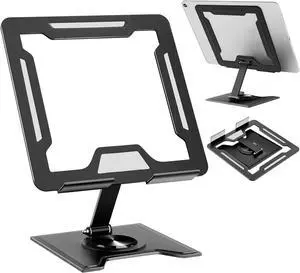 Tablet Stand for Ipad Ipad Stand for Desk Foldable Desktop Stand Tablet Holder with 360° Rotating Base Compatible with Ipad Pro/Air/Mini and More Black