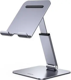 Tablet Stand Holder for Desk Height Adjustable Aluminum Foldable Desktop Tablet Holder Wide Base Dock Multi-Angle Riser Compatible with 2024 iPad Pro 13 12.9 11 10.5 Air Mini 6 5 Grey