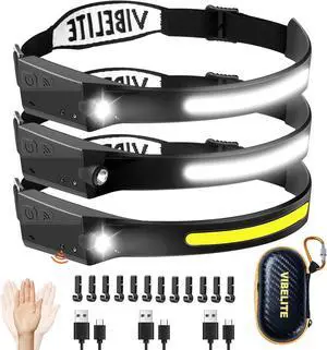 3PCS Rechargeable Headlamp Flashlight 230°Wide Beam Headlight with Motion Sensor 5Mode Headlamps for Forehead Waterproof Head Light for Camping Running Hiking