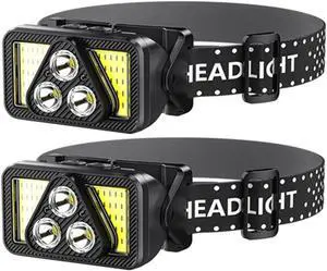 2-Pack Rechargeable LED Headlamps Flashlight 1200 Lumen Bright Light With White Red Headlight Waterproof Motion Sensor Head lamp 6 Modes For Outdoor Camping Running Hiking Biking Fishing Head light