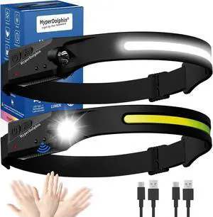 Headlamp Rechargeable (2-Pack) 230° Headband Light Forehead USB Head lamp Band 350 Lumen Super Bright 5 Modes