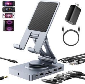 Versatile USB C Docking Station for iPad (USB-C), 11-in-1 with SD TF 4.0 Reader, 4K@60Hz HDMI, RJ45, Audio, USB A, USB C, Rotatable, Also for Tablet, Steam Deck, ROG Ally, Legion Go, with 65W Adapter