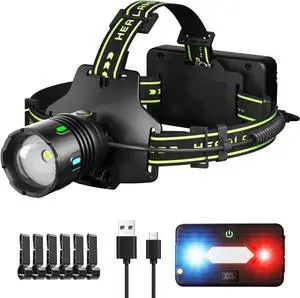 1200 Lumens Super Bright LED Rechargeable Headlamp Zoomable Head lamp & 9 Lighting Modes Upgraded Detachable Polymer Battery Cace IP67 Waterproof for Camping | Auto Repair | Hiking | Fishing