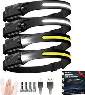 Headlamp Rechargeable 4Pack 6 Mode Headlamps for Adults 1200Lumens LED Headlamp with Motion Sensor 230°COB Wide Beam Headlight Bright Headlamp Flashlight for Camping Accessories Gear Hiking Running
