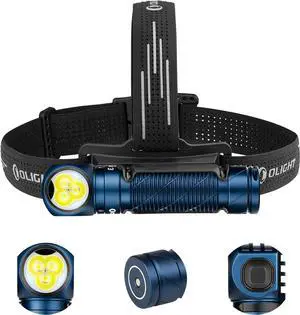 Perun 3 Rechargeable Headlamp Flashlight 3000 Lumens LED Headlight with Red Light Waterproof Head Lamp with Headband for Outdoor Camping Hiking Working (Midnight Blue)
