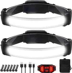 Headlamp Rechargeable Ultra Bright Upgrade 1500 Lumens 6 Modes Head Lamp Led Rechargeable with Taillight(Individual Control) 230°Wide Beam Waterproof Headlamps for Adults Outdoor Camping Running