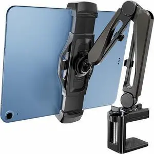 iPad Stand for Desk/Headboard Tablet Mount with Cable Management Tablet Holder for Recording/Filming Black
