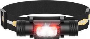 Bright Led Headlamp Rechargeable H05B 1200 Lumens Lightweight Head Flashlight with Red Light Adjustable Headband 180 Degree Movable Tilt Head Lamp for Adults Camping Hiking Fishing