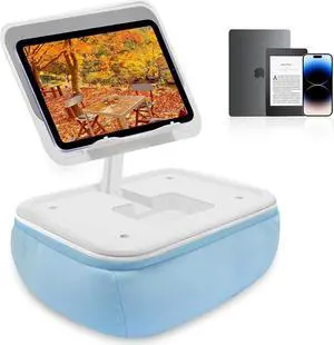 Kindle Pillow Stand Adjustable Tablet Stand Pillow for Bed Book Holder for Reading in Bed Compatible with Books and Laptops Up to 15.6 Tablet Stand with Pillow & Non-Slip Base - Blue