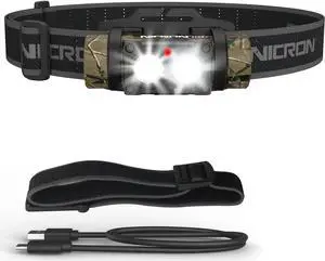 Rechargeable Headlamp, High Bright 1600 lumens 180° Rotating Aluminum LED Head Lamp with 3 Light Sources 10 Modes Waterproof Head Flashlight H35+ for Camping Hunting Running Fishing (Camo)