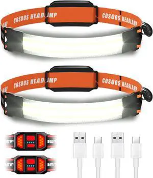 Original 2 LED Headlamp Rechargeable Flashlight Bright Wide Beam Headlamp Outdoor Red Tail Light Adjustable Headband for Adult & Kid 500Lumen Lightweight Headlight Hiking Camping Gear