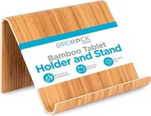 Bamboo Tablet Holder and Stand - Natural Wood - E-Readers Smartphones - Kitchen Tabletop Organizer - Portable Stand for Books Cookbooks and Devices