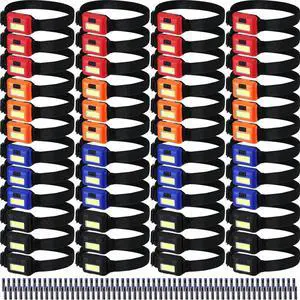 48 Pack LED Headlamp Flashlight Bright Waterproof Head Lamp Torch Cob Flood Head Light Bulk 800 lumens with 3 Modes 144 AAA Batteries for Adult Kids Running Camping Night Survival 4 Colors