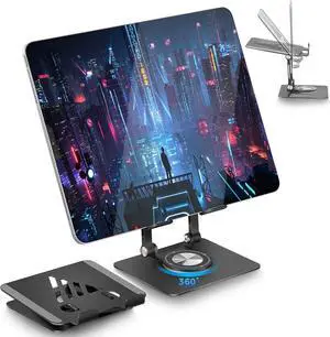 Tablet Stand for iPad Stand for Desk Adjustable&Foldable iPad Pro Holder Portable Monitor Stand with 360° Rotating Base Holder for iPad Pro Fit for Computer Office Desk Accessories(Black)