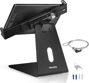 Anti-Theft Tablet Stand iPad Security Holder with Lock Black 10-13 Inch Kiosk Stand Mount Swivel Adjustable for iPad Pro Air POS Register Retail Business Checkout Cashier