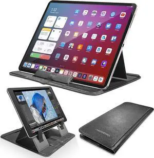 Portable Tablet Stand - Foldable & Ergonomic iPad Holder with 4 Viewing Angles Patented Design Wallet Style Travel Stand for Tablets/Laptops/Phones (Black)