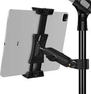 Ipad Holder for Mic Stand Tablet Phone Holder Micophone Music Stand Mount Adjustable Rotatabe with Super Handle Clamp for iPad Pro 12.9 Air Mini Android 4 to 13.5inch iPhones and Tablets