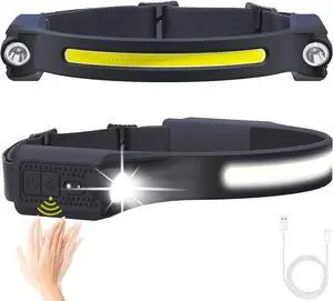 LED Headlamp Rechargeable 2 XPE LED and COB LED Head Lamp Sensor Mode 260° Wide Beam IPX4 Waterproof Rechargeable Headlight for Camping Accessories (2 Pack)