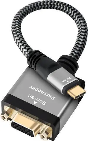 USB C to VGA Adapter USB 3.1 Type-C Male (Source) to VGA Female (Screen) Braided Cord Converter Connector Thunderbolt 3/4 Compatible for iPhone16 Series MacBook Pro Air iPad Pro Galaxy 24-0.6 Ft