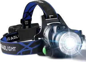 Rechargeable Headlamp 1500 Lumen High Bright Zoom LED Head Lamp Large Battery-Powered Waterproof Headband Lamp with 4 Modes and Adjustable Headband Perfect For Outdoor Camping Running Cycling Climbing