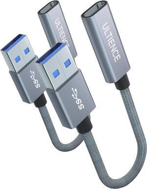 USB A to USB C Cable Adapter [2-Pack]  High-Speed USB 3.2 Converter with 10Gbps Data Transfer & 60W Fast Charging Compatible with Laptops PCs Flash Drives (0.41 ft Grey)