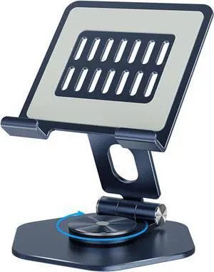 Tablet Stand Holder for Desk Swivel iPad Stand with 360 Rotating Base Aluminum Foldable Desktop Stand Holder Compatible with All Tablet Such as iPad Pro 12.9 11 10.5 9.7 Dark Grey