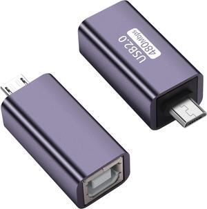 Micro USB to USB B Adapter Micro USB 5pin Male to USB Type B 2.0 Female Connect Converter Support Charging Data Transfer for Printer Scanner Electronic Midi Piano-2 Pack