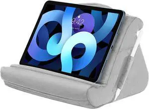 Tablet Pillow Stand Soft Tablet Cushion Stand with Multiple Viewing Angles and Storage Pocket Fit with iPad 10.2 2021/iPad Air 5/4/3/iPad Pro 11/12.9 2022 iPad 10th Galaxy Tab iPhone Gray