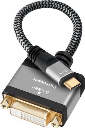 4K USB C to DVI Adapter Type-C Male (Source) to DVI Female (Screen) Braided Cord Converter Connector [Thunderbolt 3/4 Compatible] for iPhone 16 Series MacBook Pro Air iPad Pro Galaxy 24 - 0.6FT