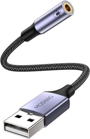 USB to Audio Jack Adapter 0.65Feet/20cm External Sound Card Jack Audio Adapter with 3.5mm Aux Stereo Converter Compatible with Headset PC Laptop Linux Desktops PS4 and More Device