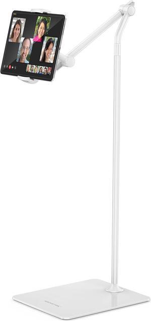 Tablet Floor Stand Stylish Adjustable iPad Floor Stand Aluminum 360° Rotation Tablet & Phone Holder for Sofa Bed Compatible w/ 4.7-13.5 iPhones iPad Pro Air Mini 12.9 Kindles (White)