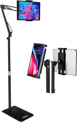 Tablet Floor Stand Overhead Bed Phone Mount Height Adjustable Universal Metal Tablet Holder Phone Stand Compatible with iPad/iPhoneX/iPad Pro Phone Kindle 4.5-12.9 (Dark Black)