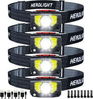 LED Headlamp Rechargeable 4 Pack Head Lamp Flashlight Headlight Light with Motion Sensor for Outdoor Camping Biking Running Fishing