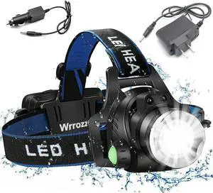 Wrrozz LED Headlamp Head Flashlight Super Bright Tactical Rechargeable Head Lamp for Adults Waterproof Headlight for Outdoor Running Hunting Reading Hiking Camping Night Fishing