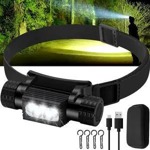 Headlamp Rechargeable 2000 Lumen Super Bright LED Head Lamp for Adults IP67 Waterproof Rechargeable Headlight with 9 Modes Head Flashlight with 2600 mAh for Outdoor Camping Hiking Fishing Running