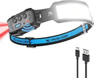 Headlamp Head Lamp Led Rechargeable 6 Modes 7*White Lights 270° Lighting Width Motion Sensor Red Tail Light for Camping Fishing Running Repairation LED-Headlamp-Rechargeable-Light