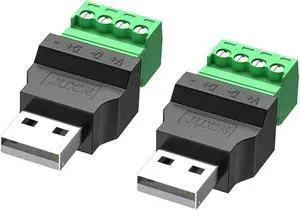 USB 2.0 Type A Male to 4 Pin Screw Terminal Block Connector Portable Pluggable Type Adapter Connector Converter 300V 8A(2 Pack)