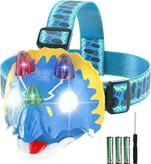 LED Headlamp Flashlight for Kids Roar & Mute Mode Outdoor Head Lamp Toy for Boy Girl 4 oz Lightweight Headlight Camping Accessories Chritmas Stocking Stuffers-Battery Included