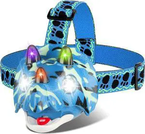 Triceratops LED Headlamp Dinosaur Headlamp for Kids Camping Gear Essentials Outdoor Toy Head Lamp Flashlight for Boys Girls or Adults Ideal Gift for Birthday Halloween Christmas New Year