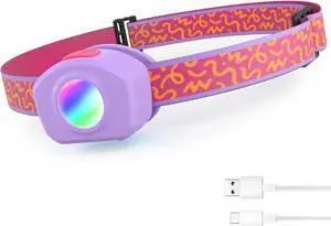 LED Headlamp Rechargeable Kids Headlamp with RGB Mode and Adjustable Headband 3 Modes Multicolor Headlamp for Kids Kids Head Lamp for Camping Reading Exploring Halloween Christmas