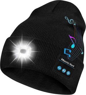 Bluetooth Beanie Hat with Light Headlamp Cap with Headphones and Built-in Speaker Mic Gifts for Men Women Teen