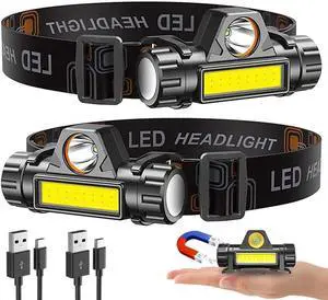 LED Headlamp Flashlight Ultra Light Bright LED Rechargeable Headlight with Magnetic Base 2 Pack Waterproof Head Lamp Lightweight Headlight Head Torch for Outdoor Camping Running Hiking Fishing