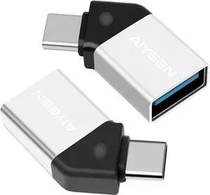 USB C to USB Adapter(2 Pack) 45 Degree USB C Male to USB 3.0 Female Adapter OTG Converter Compatible with MacBook Pro 2019/2018  and More USB-C Device Silver