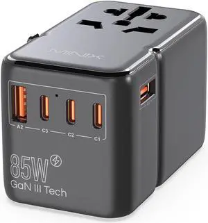 TP85 Universal Travel Adapter with 85W PD Ports GaN International AC Socket with 2 USB-A and 3 USB-C Port PowerTravel Charger Outlet Converter Worldwide US to Europe EU AU UK